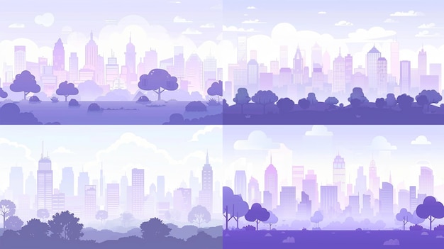 Illustration de bâtiment de la ville sur fond de paysage urbain violet clair