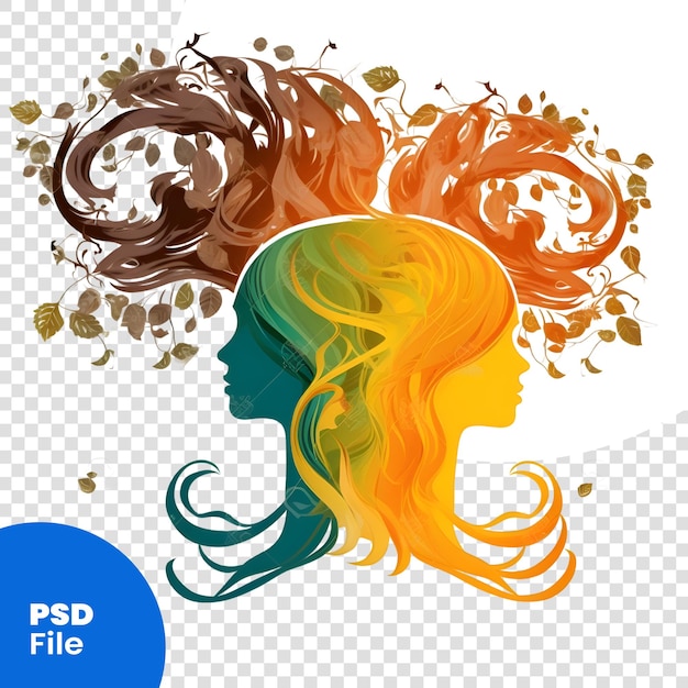 PSD illustration d'une belle femme avec des cheveux dans le vent modèle psd d'illustration vectorielle