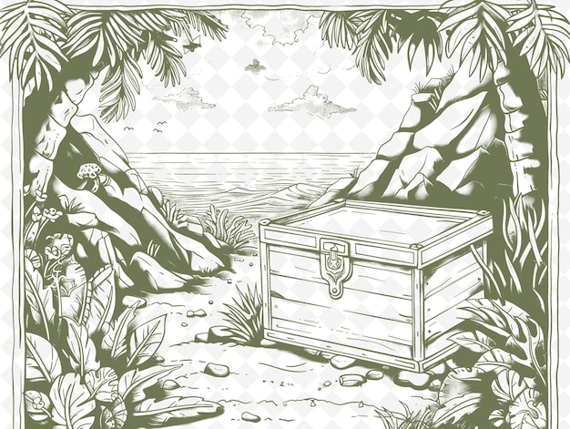 PSD une illustration d'une boîte en bois avec une image d'une forêt dessus