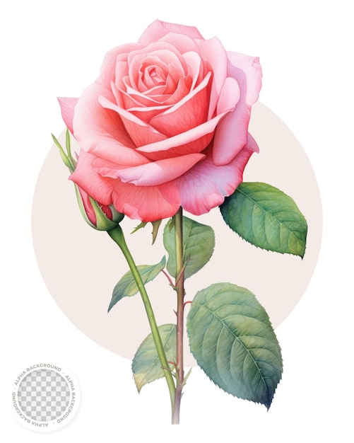 PSD illustration botanique rose avec fond transparent