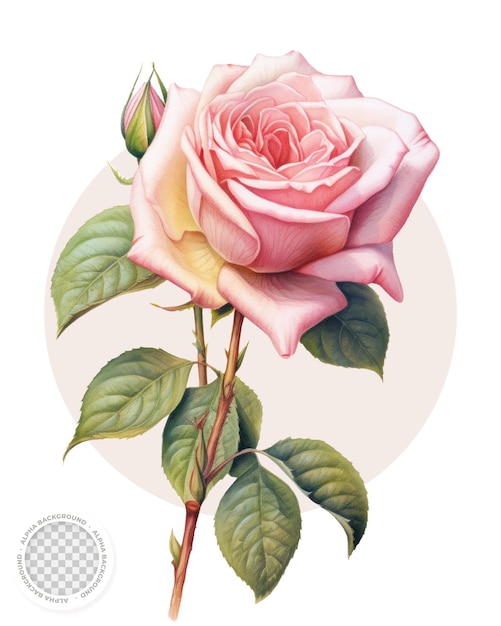 PSD illustration botanique rose avec fond transparent