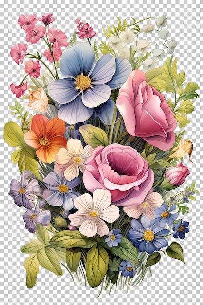 Illustration de bouquet de fleurs à l'aquarelle isolée transparente