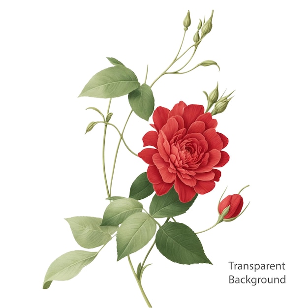 PSD illustration de branche de fleur rose rouge fond transparent