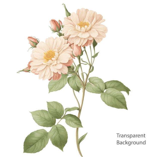 illustration de branche de fleurs épanouies fond transparent