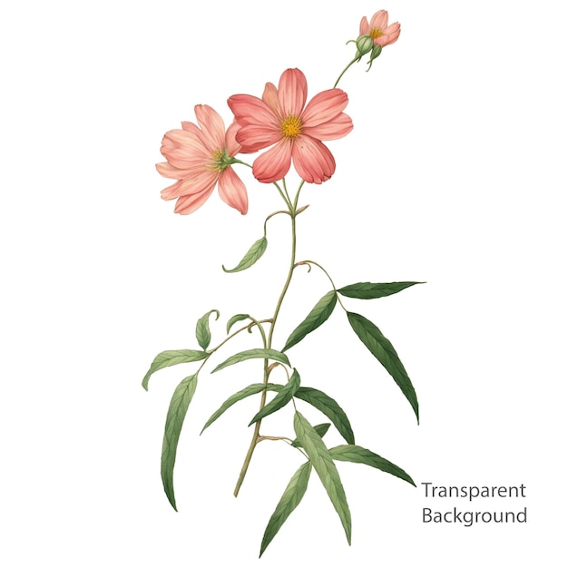 PSD illustration de branche de fleurs orange fond transparent