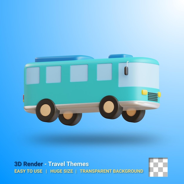 PSD illustration de bus 3d avec fond transparent