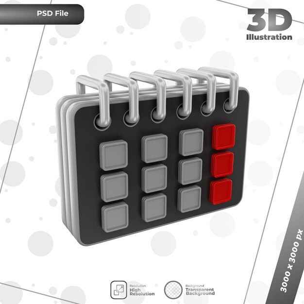 PSD illustration de calendrier de rendu 3d