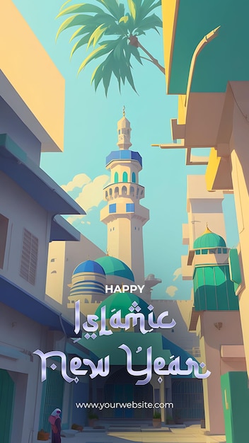 PSD l'illustration captivante de la mosquée du nouvel an islamique embrasse l'esprit des nouveaux départs