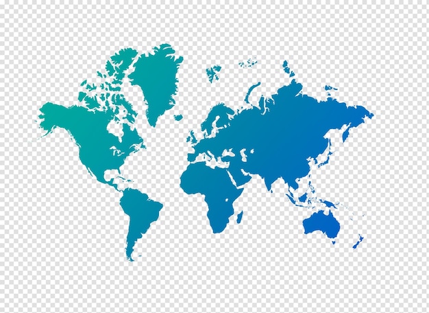 PSD l'illustration d'une carte du monde bleue isolée sur un fond transparent