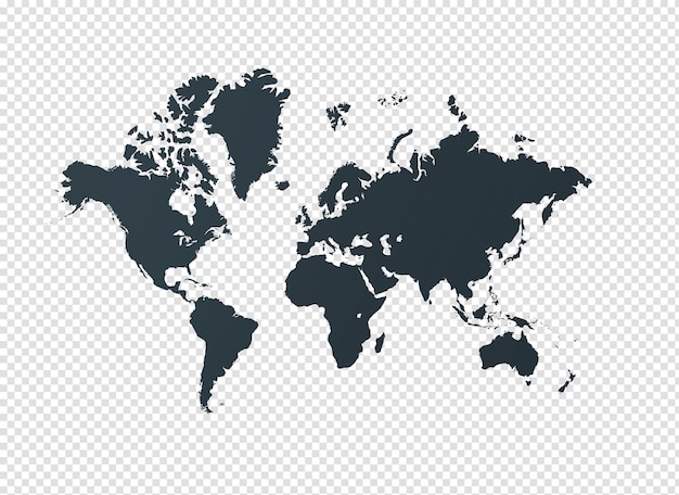 PSD illustration de carte du monde noir sur fond transparent