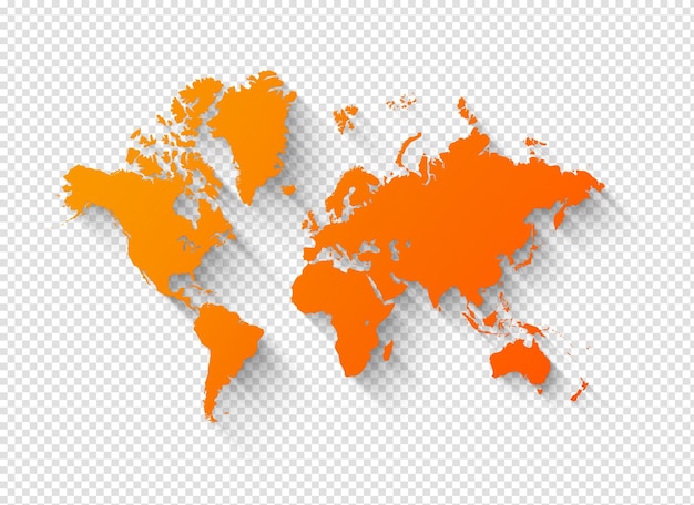 PSD illustration de carte du monde orange sur fond transparent