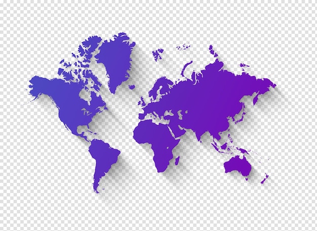 PSD illustration de carte du monde violet sur fond transparent