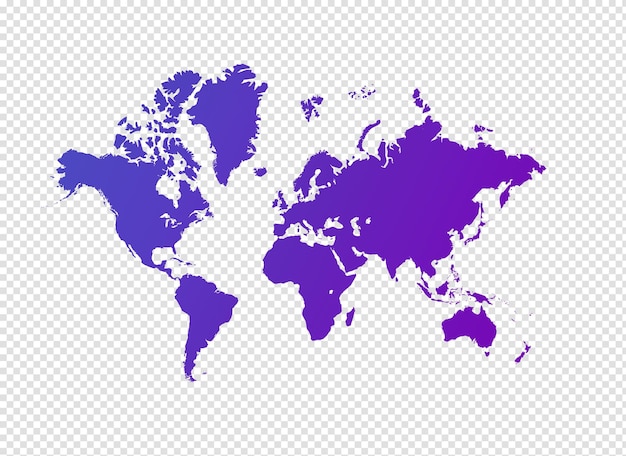 PSD illustration de carte du monde violet sur fond transparent