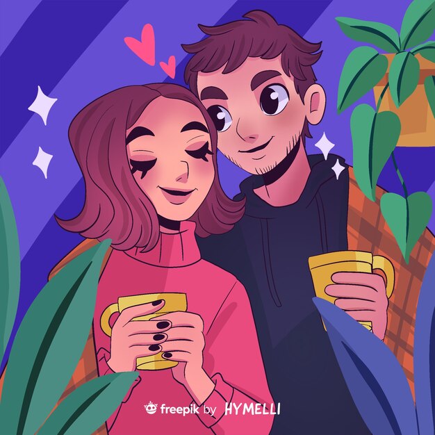 PSD illustration de la célébration de la saint-valentin avec un couple prenant un verre