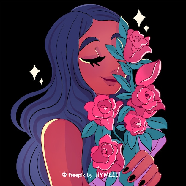 PSD illustration de célébration de la saint-valentin avec femme et fleurs