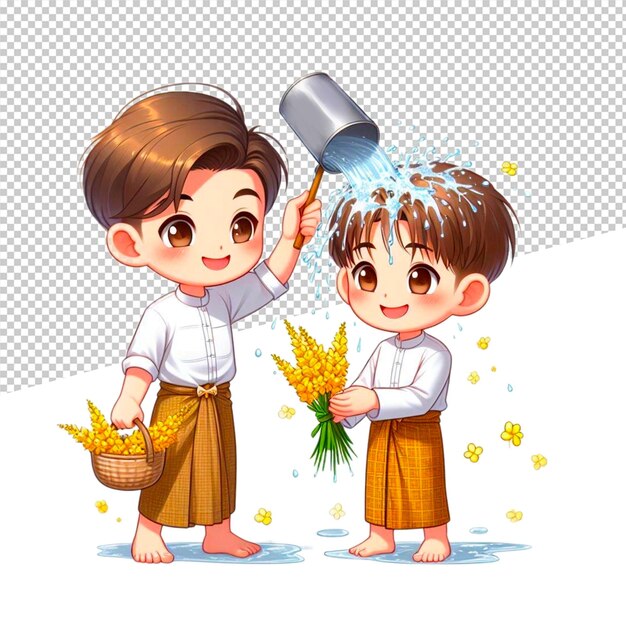 PSD illustration charakter wasserfeste songkran thingyan