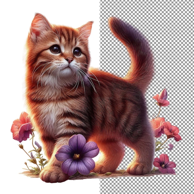 Illustration de chat 3D sans couture sur fond transparent avec élégance féline