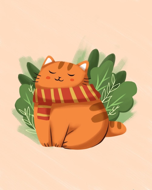 Illustration de chat d'hiver orange