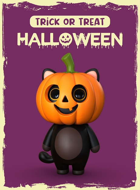 PSD illustration de chat de rendu 3d joyeux halloween
