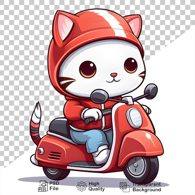 PSD illustration chat roule sur une moto isolé sur fond transparent fichier png