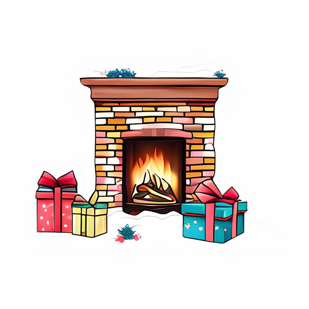 PSD illustration de cheminée avec des cadeaux de noël