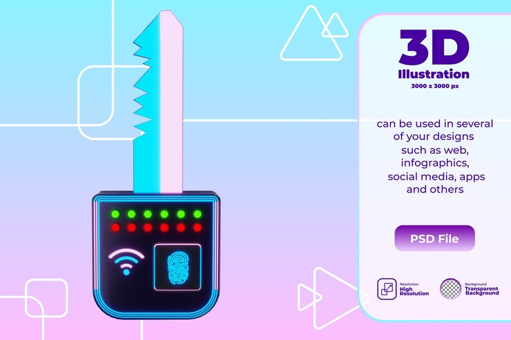 PSD illustration de clé intelligente 3d
