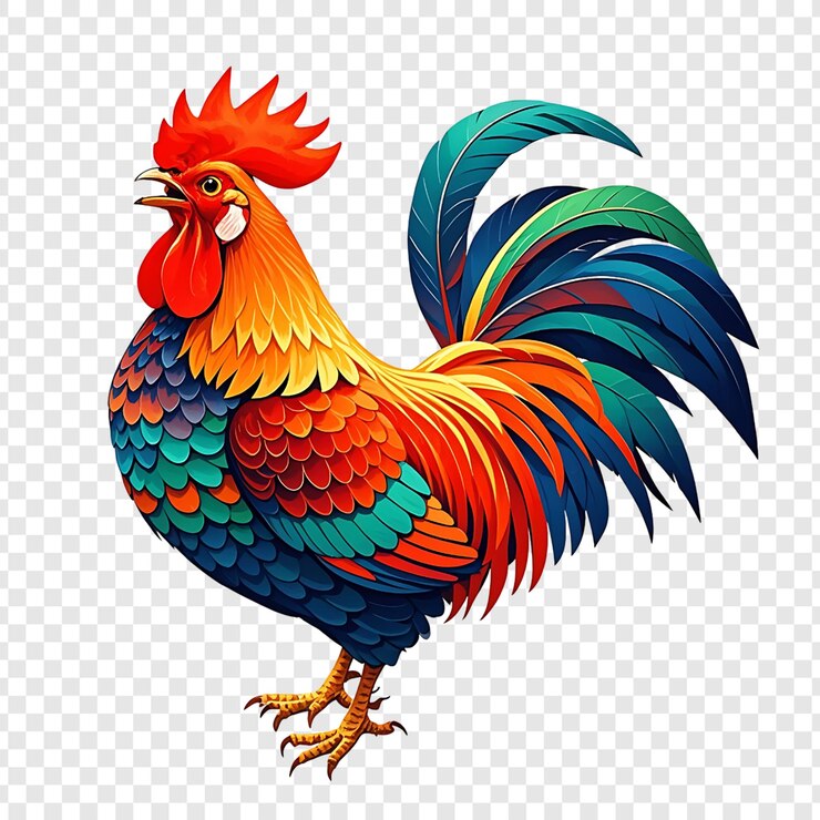 PSD une illustration colorée d'un coq isolée sur un fond transparent