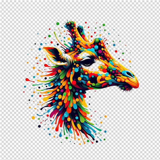 Une Illustration Colorée D'une Girafe Avec Des Taches Colorées Et Une Tête De Chèvre