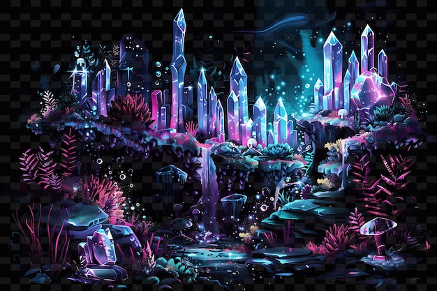 PSD une illustration colorée d'une grotte de glace violette et bleue