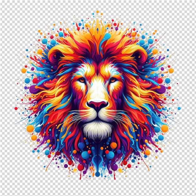 PSD une illustration colorée d'un lion avec des taches colorées sur sa tête