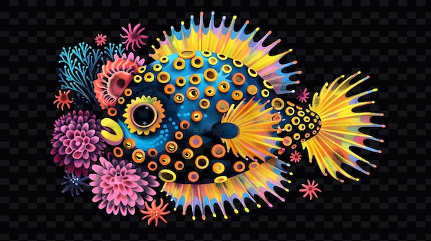 PSD une illustration colorée d'un poisson avec les mots 