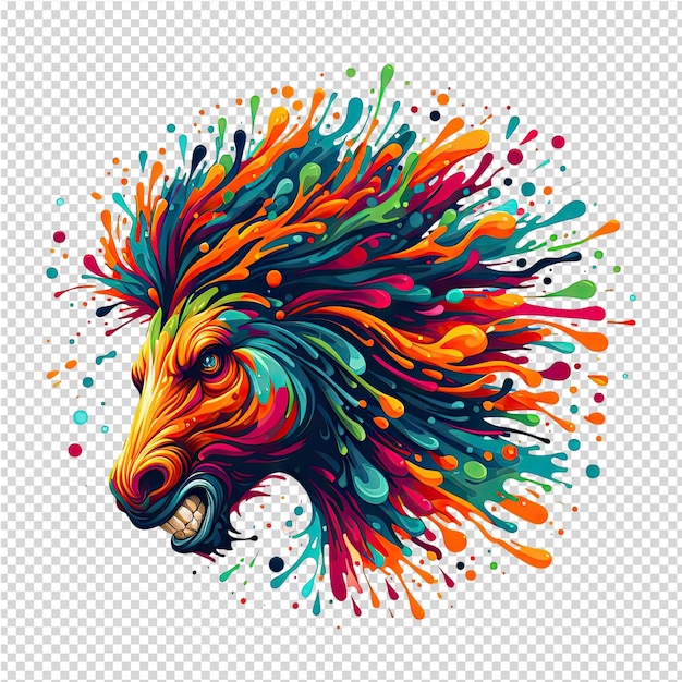 une illustration colorée d'une tête de lion avec un fond coloré