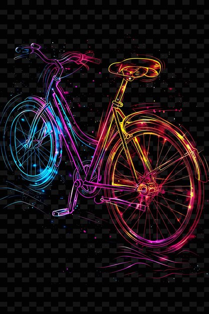 PSD une illustration colorée d'un vélo avec des lumières au néon et un panneau au néon disant vélo