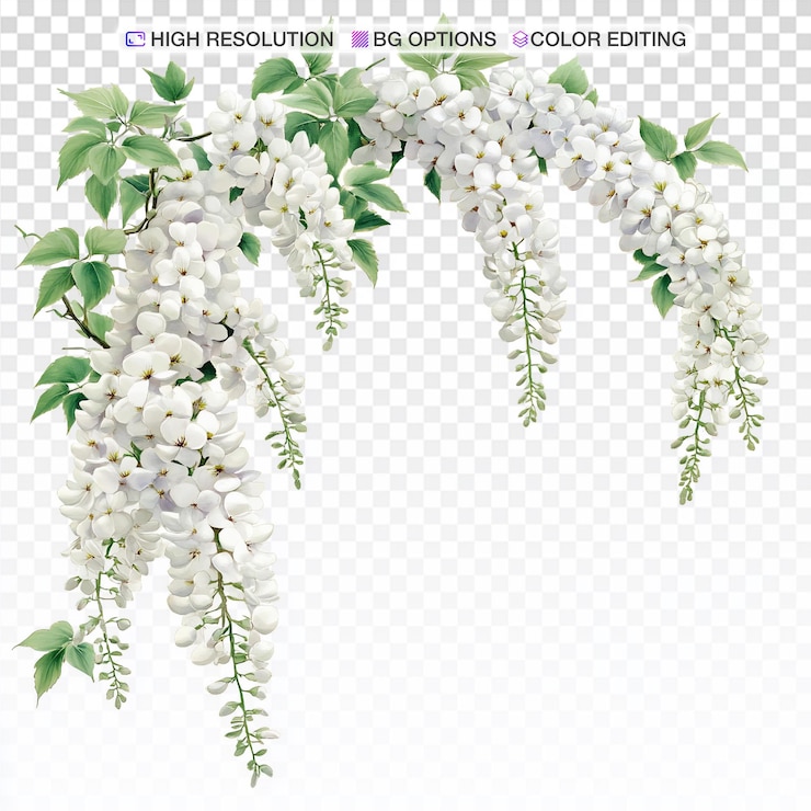 PSD illustration complexe à l'aquarelle de glycine blanche sur fond blanc