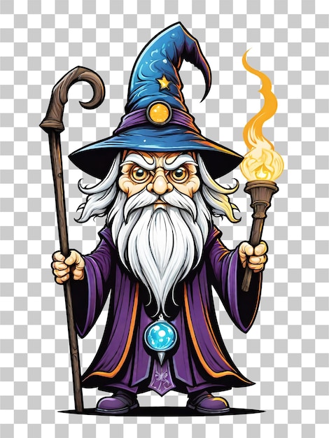 Illustration De La Conception Du Personnage De Dessin Animé Wizard Sur Un Fond Transparent