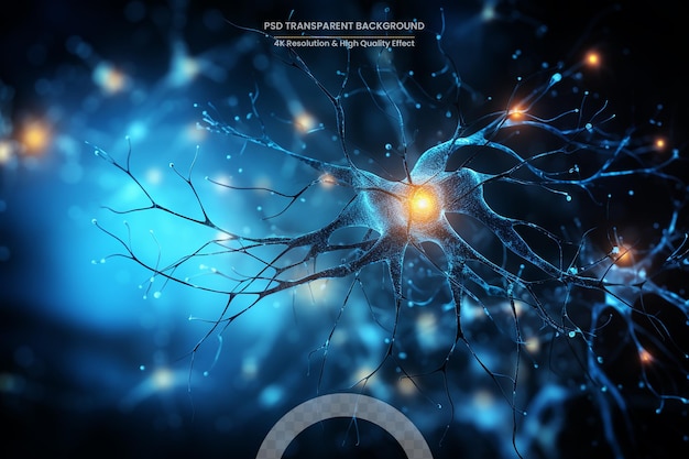 PSD illustration conceptuelle de cellules neuronales avec des nœuds de liaison lumineux dans un espace sombre abstrait