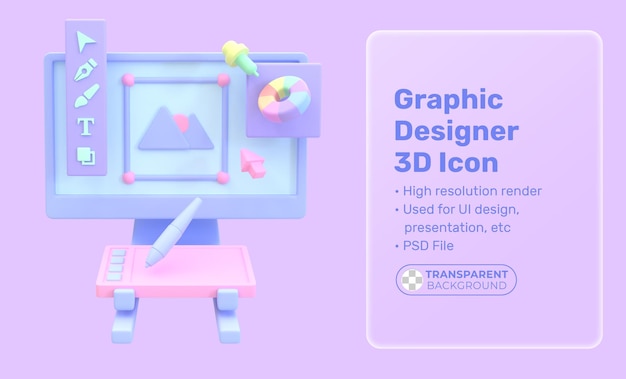 PSD illustration des computerbildschirms eines grafikdesigners, der im kreativstudio arbeitet