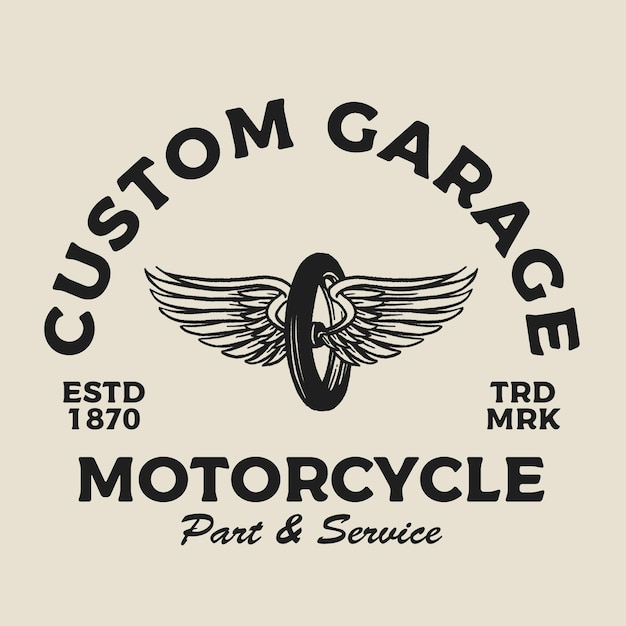 PSD illustration des logos einer vintage-motorradgarage