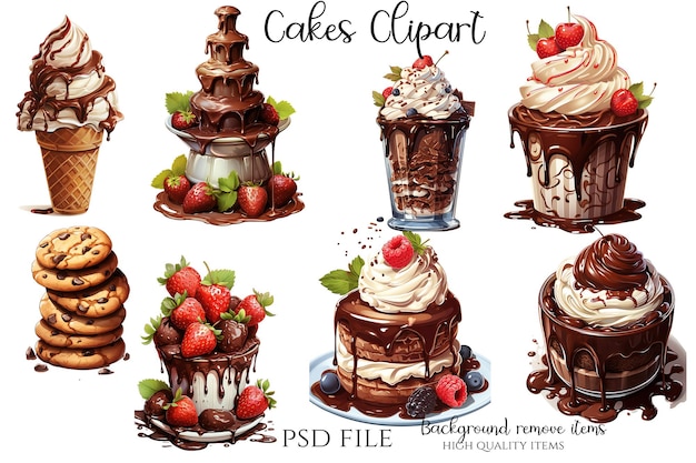 PSD illustration de dessert au chocolat cliparts de chocolat