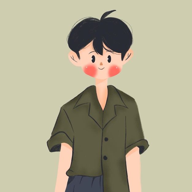 illustration de dessin animé dessinée à la main d'un beau jeune homme en chemise verte