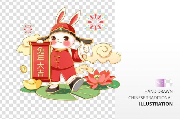 Illustration De Dessin Animé Du Nouvel An Chinois Traditionnel De L'année Du Lapin