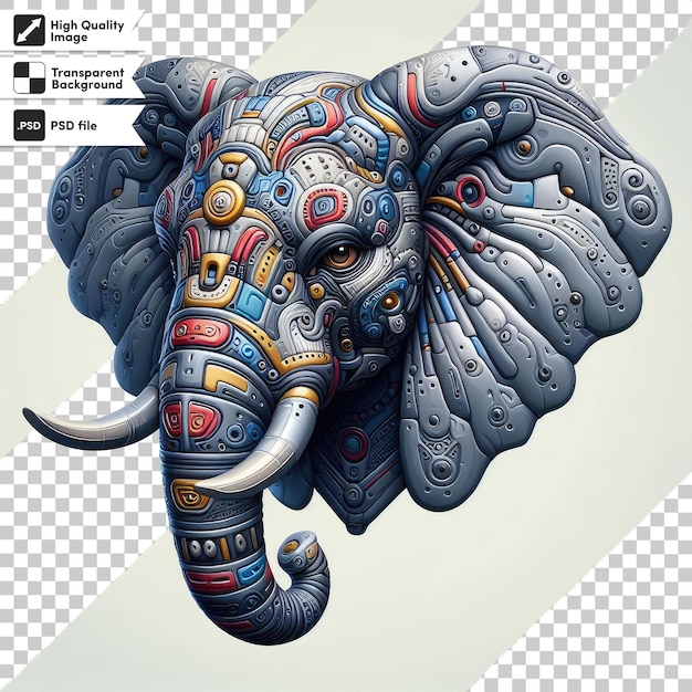PSD illustration de dessin animé d'éléphant coloré psd sur fond transparent avec couche de masque modifiable