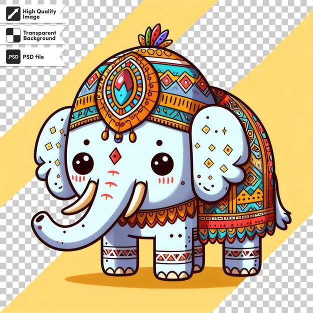 Illustration De Dessin Animé D'éléphant Coloré Psd Sur Fond Transparent Avec Couche De Masque Modifiable