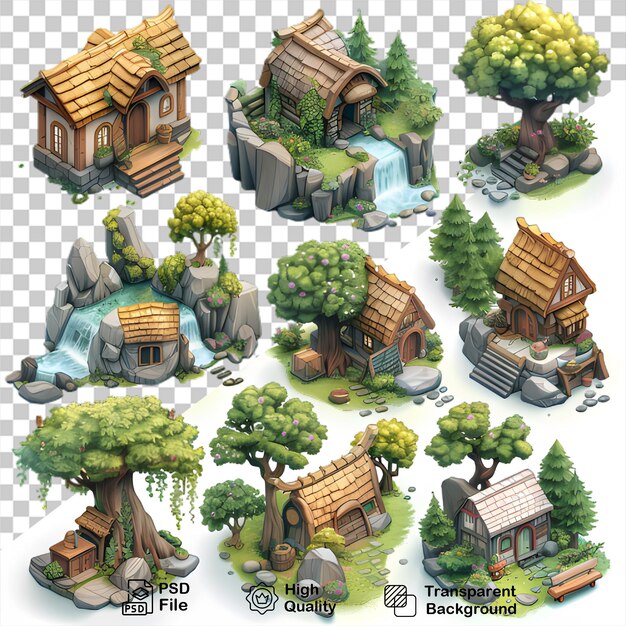 Une Illustration De Dessin Animé D'un Jardin Avec Une Maison Et Des Arbres Avec Un Fond Transparent