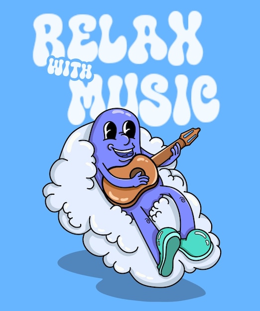 PSD illustration de dessin animé relaxant avec la guitare