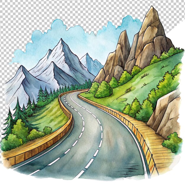 Illustration De Dessin Animé Route De Montagne Sur Fond Transparent