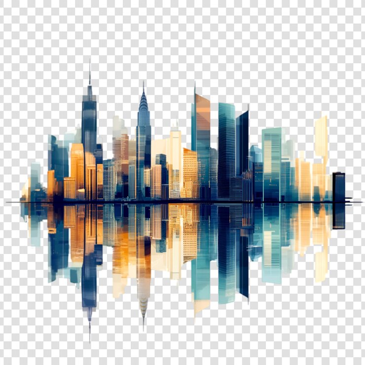 PSD une illustration détaillée de l'horizon de new york sur un fond transparent