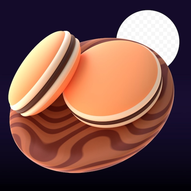 PSD une illustration de deux macarons sur une assiette avec un fond violet.