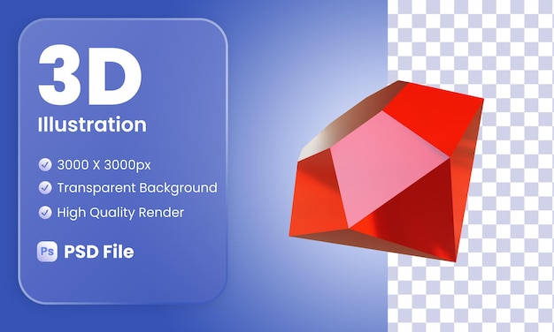 PSD illustration de diamant rouge 3d réaliste