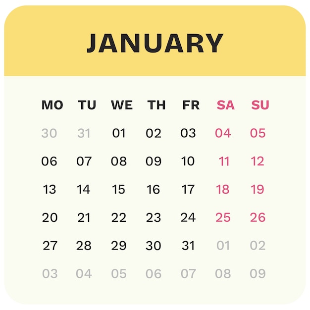 Illustration du calendrier mensuel pour 2025